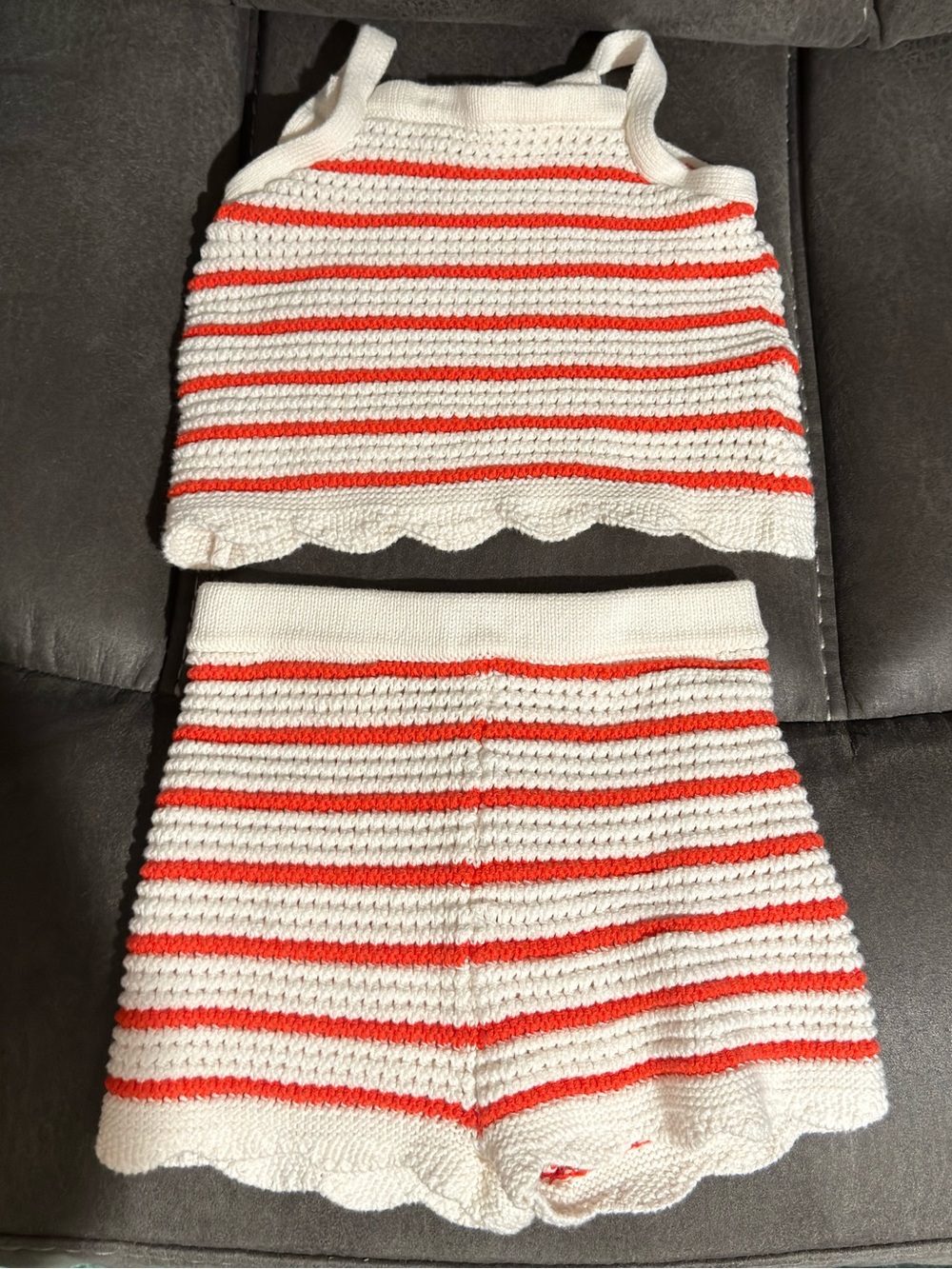 Amazon Essentials x Sofia Grainge Striped Knit Tank & Shorts Set - White & Red